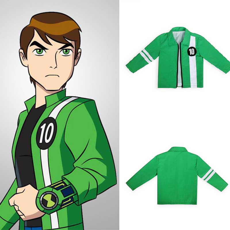 Ben 10 Alien Force Benjamin Tennyson Kids Green Jacket T-Shirt Cosplay Cost...