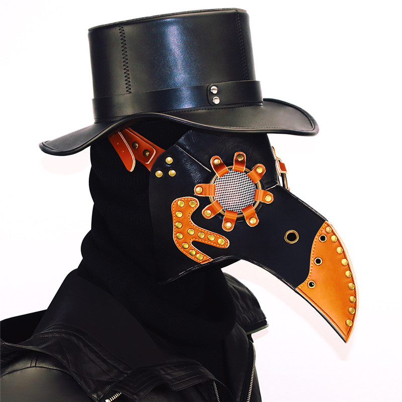 Plague Doctor Steampunk Bird Mask Cosplay Gothic Halloween Leather Mask Black 