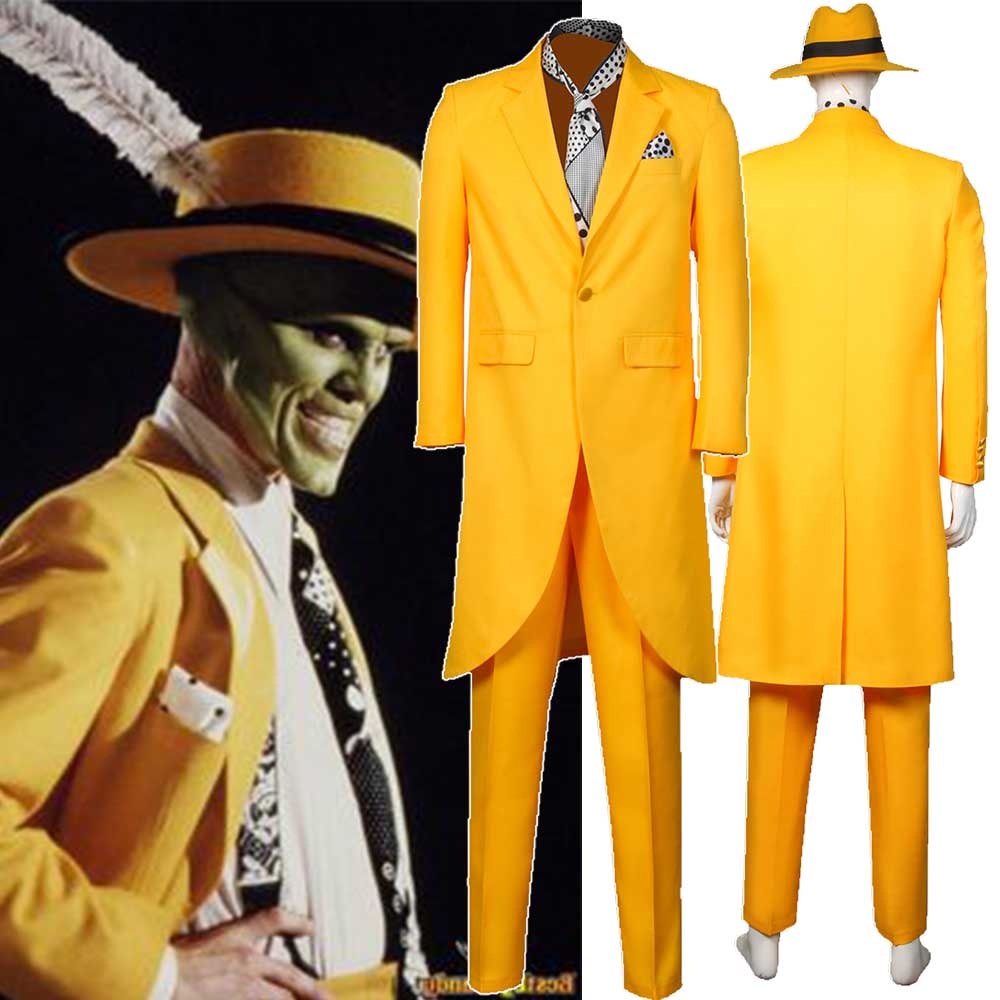 The Mask Jim Carrey Cosplay Costume Uniform Halloween Carnival Yellow Suit 