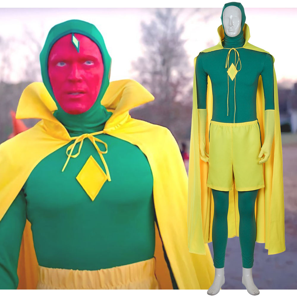 Avengers Cosplay Costume Men's Vision Cosplay Jumpsuit With Cloack Fancy Dress 